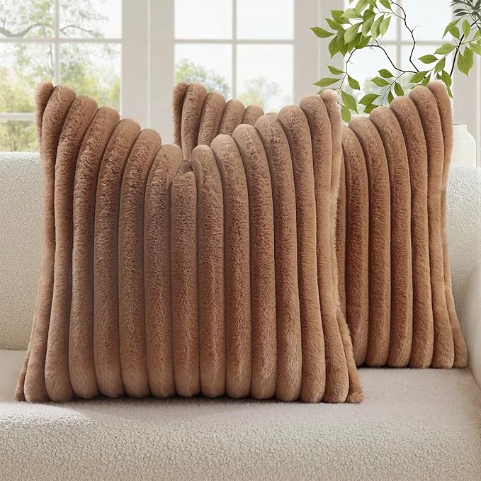 Responsible decorUhome Cozy Faux Fur Throw Pillow Covers 24x24 Set of 2 Decorative Soft Stylish