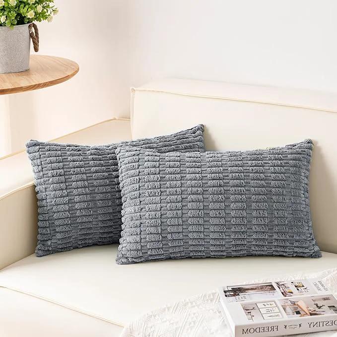 Pure Aegero Pack of 2 Corduroy Decorative Throw Pillow Covers 12x20 InchSoft Boho Clean