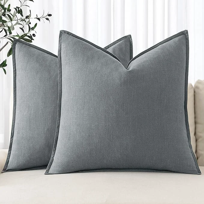 Superior MIULEE Decorative Linen Pillow Covers 18x18 Inch Gray Boho Farmhouse Neutral Eco-Friendly