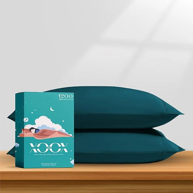 Luxury XOOX Linen Egyptian Cotton Queen Pillow Cases Set of 2 Flexible