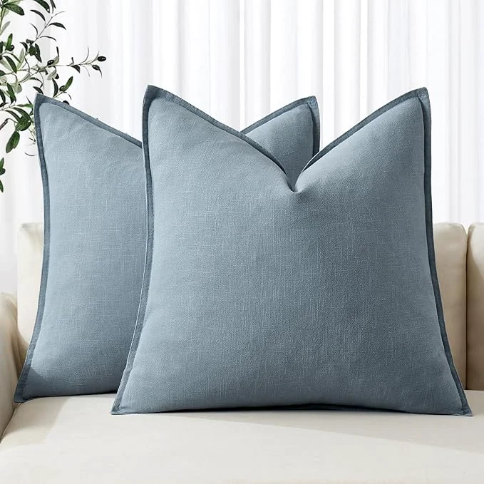 Versatile MIULEE Decorative Linen Pillow Covers 20x20 Inch Blue Grey Boho Farmhouse Crafted