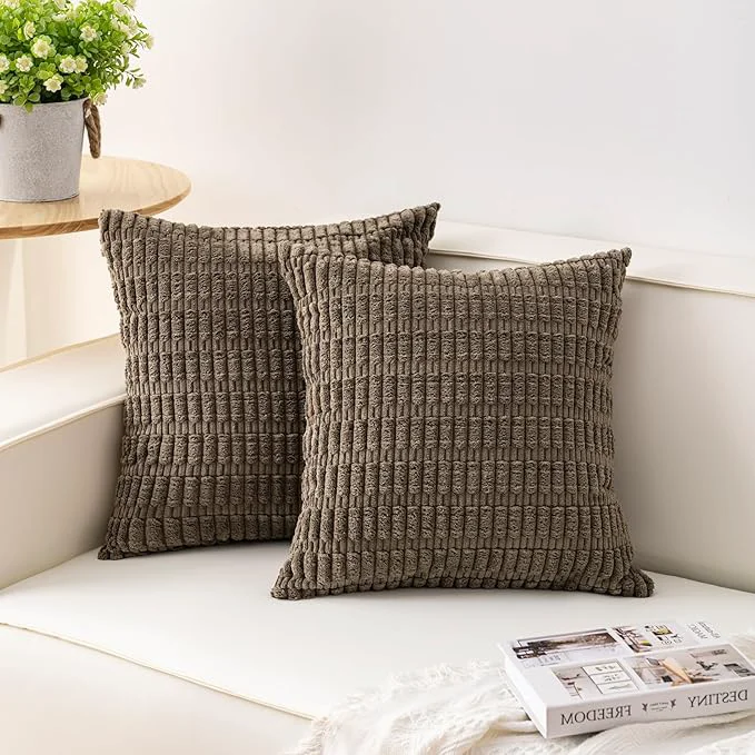 Comfortable Aegero Pack of 2 Corduroy Decorative Throw Pillow Covers 24x24 InchSoft Striped Durable