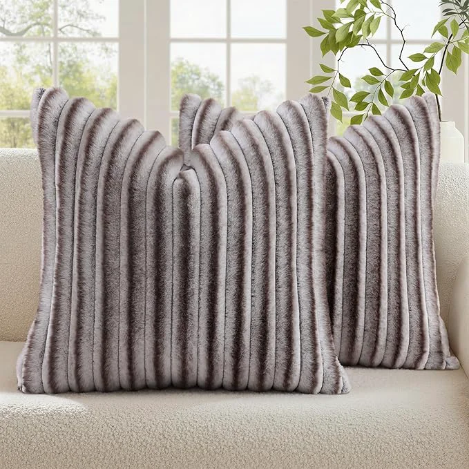 Easy-to-Use decorUhome Cozy Faux Fur Throw Pillow Covers 16x16 Set of 2 Decorative Soft Reusable