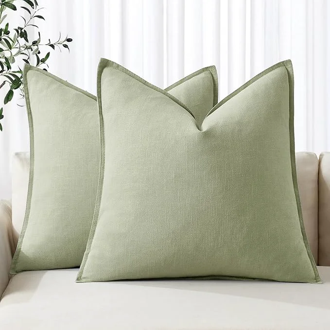 Solid MIULEE Decorative Linen Pillow Covers 20x20 Inch Light Green Boho Farmhouse Efficient