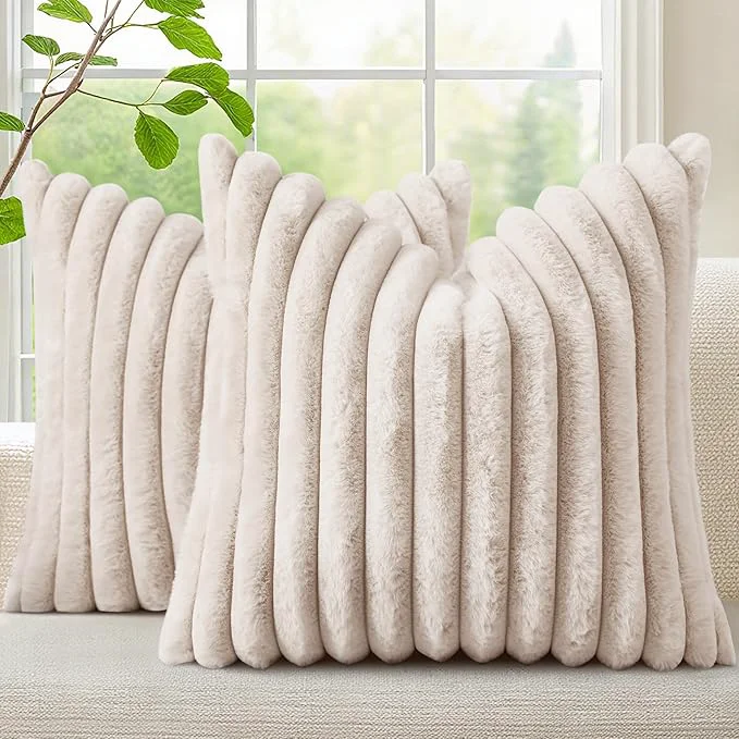 High-Quality decorUhome Summer Cozy Faux Fur Throw Pillow Covers 18x18 Set of 2 Decorative Safe