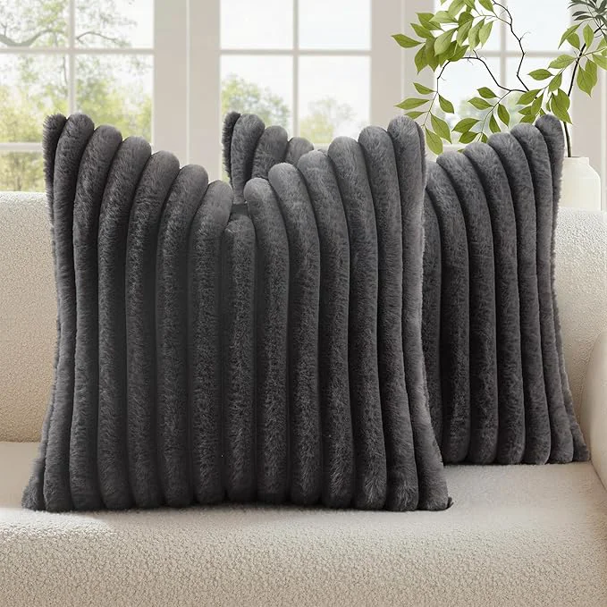User-Friendly decorUhome Cozy Faux Fur Throw Pillow Covers 22x22 Set of 2 Decorative Soft Sustainable