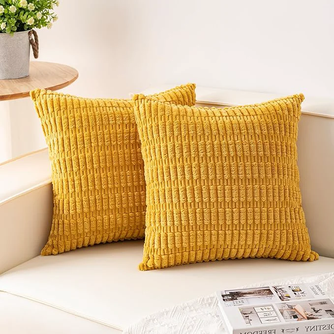 Original Design Aegero Pack of 2 Corduroy Decorative Throw Pillow Covers 18x18 InchSoft Boho Durable