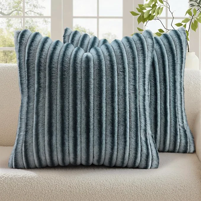 Recyclable decorUhome Cozy Faux Fur Throw Pillow Covers 26x26 Set of 2 Decorative Soft Fashionable