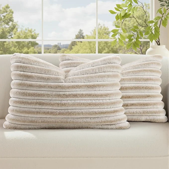 Classic decorUhome Summer Cozy Faux Fur Throw Pillow Covers 12x20 Set of 2 Decorative Crafted