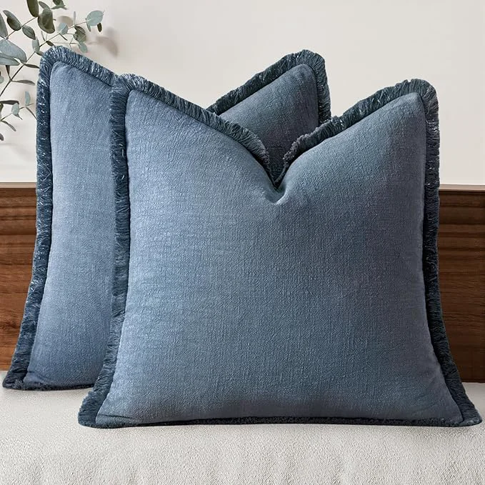 Verified MIULEE Decorative Throw Pillow Covers Neutral Linen Fringe Throw Pillows Set of Solid