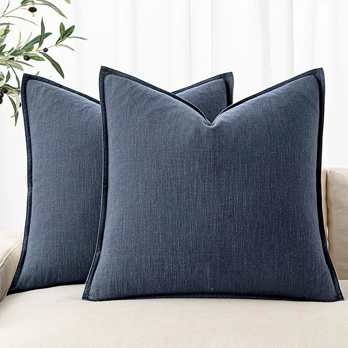 Long-Lasting MIULEE Decorative Linen Pillow Covers 18x18 Inch Indigo Blue Boho Responsible