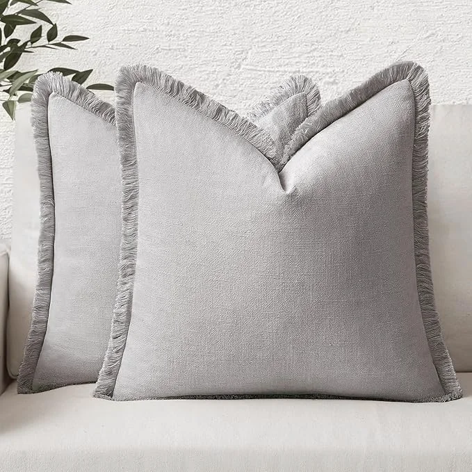 Authentic MIULEE Decorative Throw Pillow Covers Neutral Linen Fringe Throw Pillows Set of Flexible
