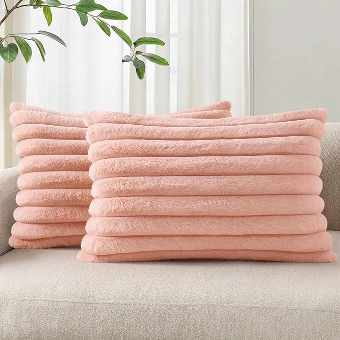 Quality Pallene Faux Fur Plush Lumbar Throw Pillow Covers 12x20 Set of 2 Luxury Soft Healthy