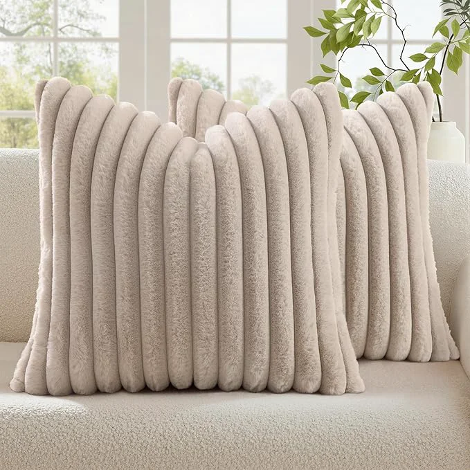 Superior decorUhome Cozy Faux Fur Throw Pillow Covers 16x16 Set of 2 Decorative Soft Consistent