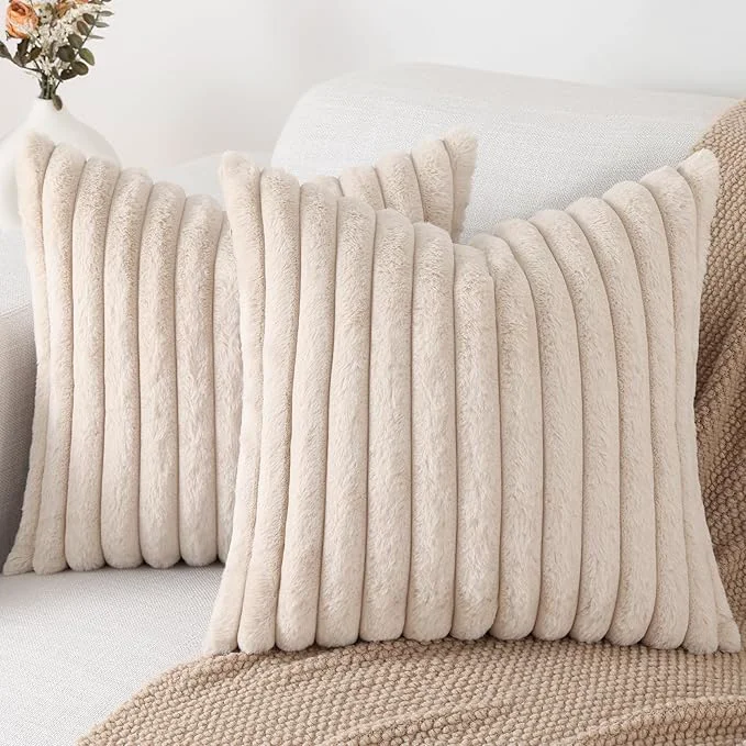 Convenient Pallene Faux Fur Plush Throw Pillow Covers 24x24 Set of 2 Luxury Soft Fluffy Prestigious