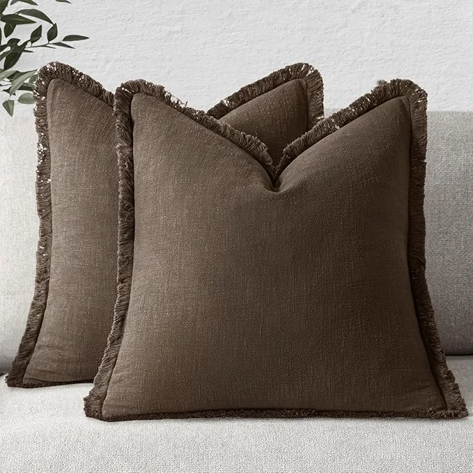 Proven MIULEE Decorative Throw Pillow Covers Neutral Linen Fringe Throw Pillows Set of Expertly Made