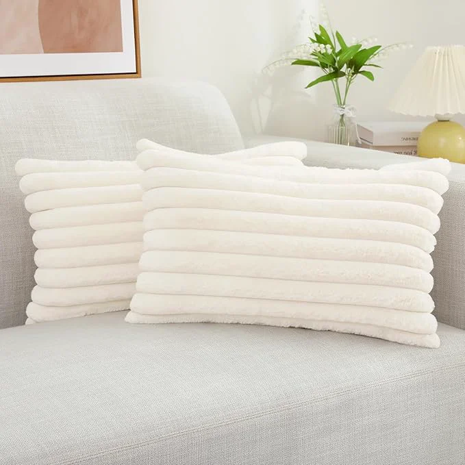 Trusted decorUhome Summer Cozy Faux Fur Throw Pillow Covers 12x20 Set of 2 Decorative Soft