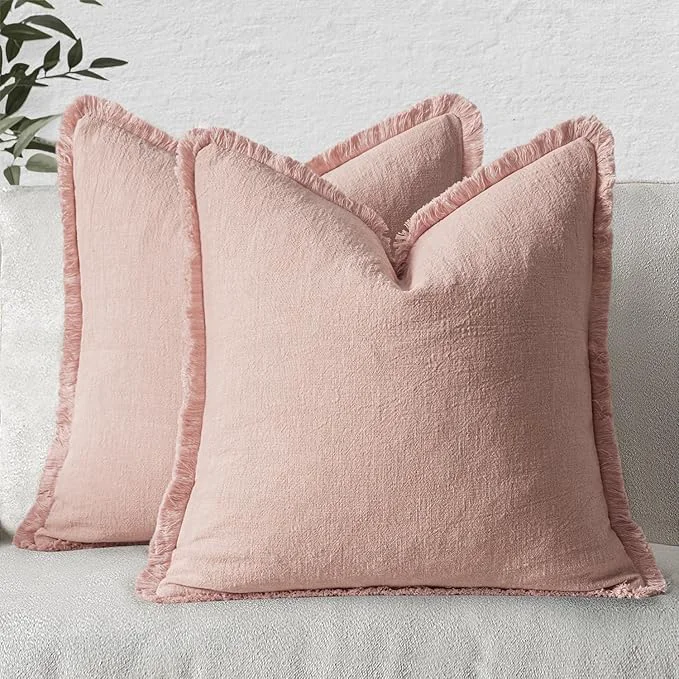 Specialty MIULEE Valentines Decorative Throw Pillow Covers Neutral Linen Fringe Throw Fine Crafted