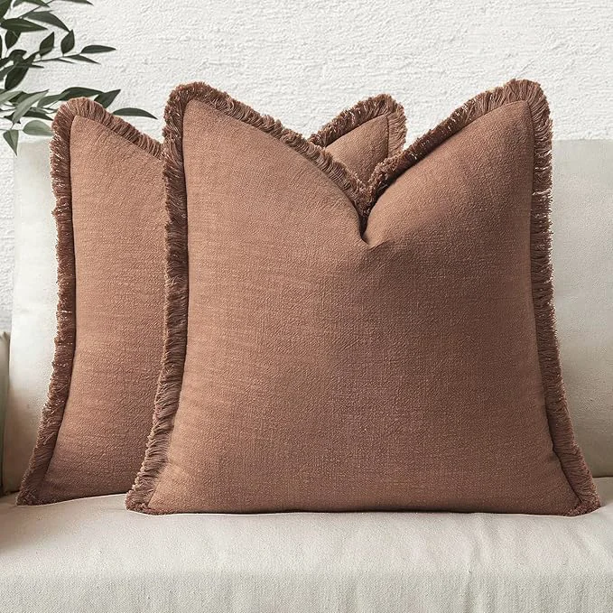 Eco-Friendly MIULEE Decorative Throw Pillow Covers Neutral Linen Fringe Throw Pillows Euro Unique