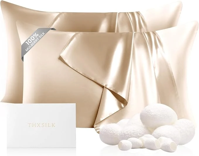 Premium Material THXSILK Set of 2 Mulberry Silk Pillowcases Natural