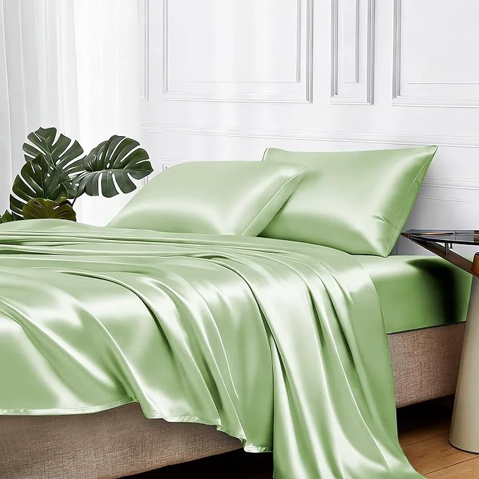 High-Performance MR HM Satin Bed Sheets with Elastic Corner Straps Queen Size Sheets Set Classic