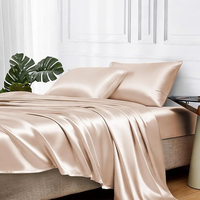 Elegant MR HM Satin Bed Sheets Queen Size Sheets Set Relaxed