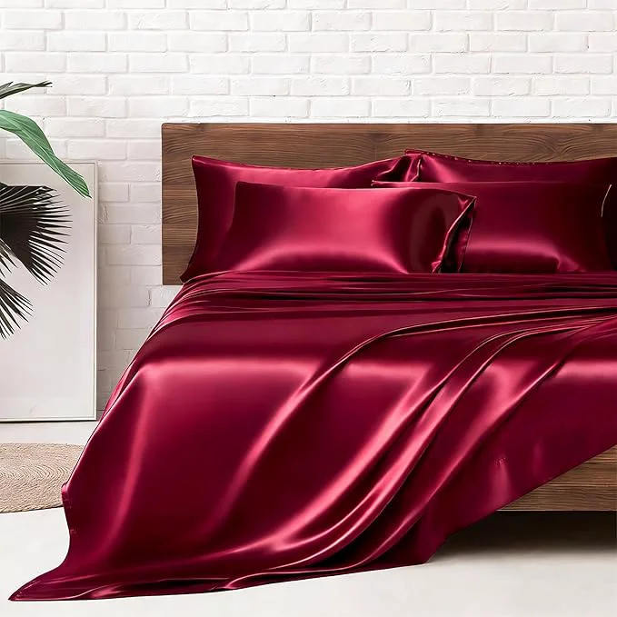Eco-Friendly MR HM Satin Bed Sheets Queen Size Sheets Set Natural