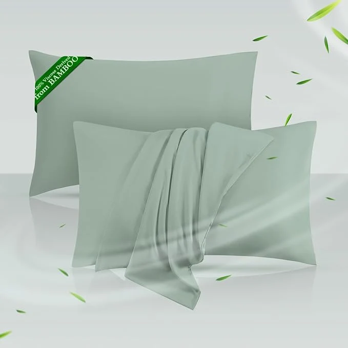 Green Cooling Pillowcases King Size Set of 2 Viscose Derived from Bamboo Original Design