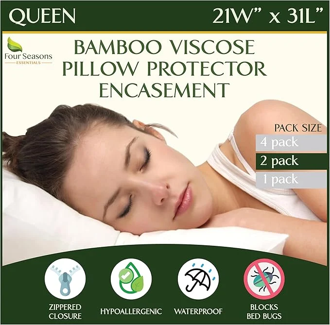 Powerful Four Seasons Essentials Queen Size Waterproof Pillow Protectors Practical