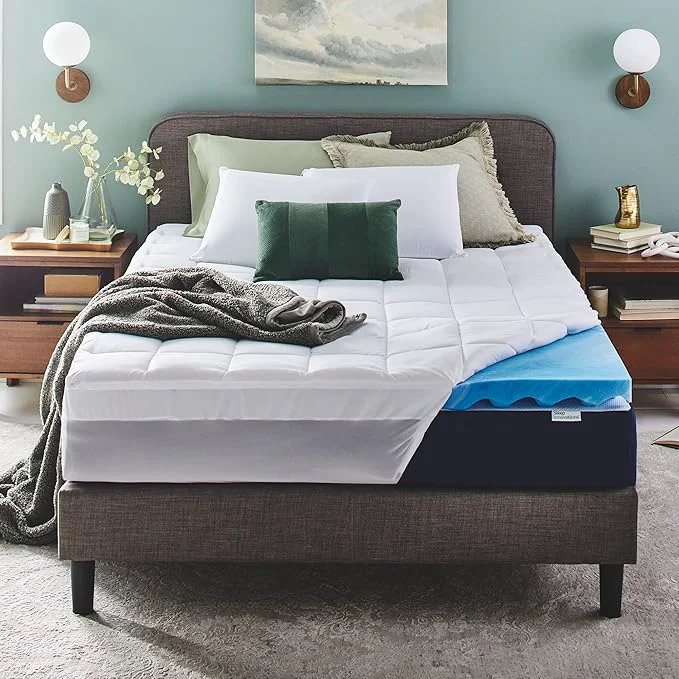 Healthy Sleep Innovations Dual Layer 4 Inch Memory Foam Mattress Topper Queen Size Secure