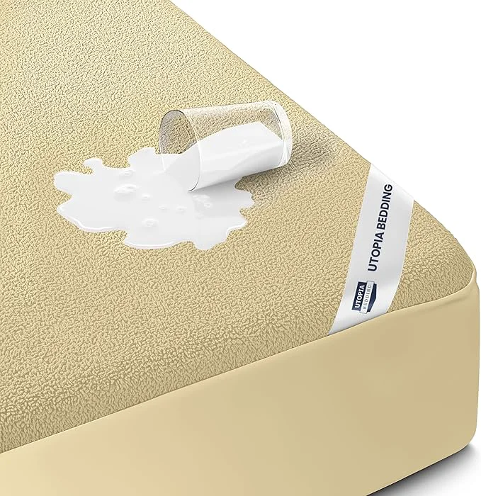 Natural Twin Size Mattress Protector Waterproof Premium 200 GSM Terry Mattress Cover World-Class