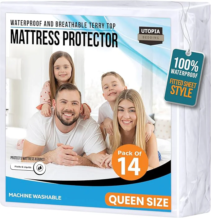 Recyclable Queen Size Mattress Protector Waterproof 14 Pack Premium 200 GSM Terry Breathable