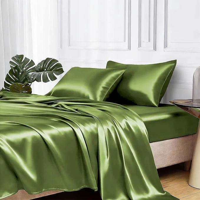 Enhanced MR HM Satin Bed Sheets Twin Size Sheets Set Natural