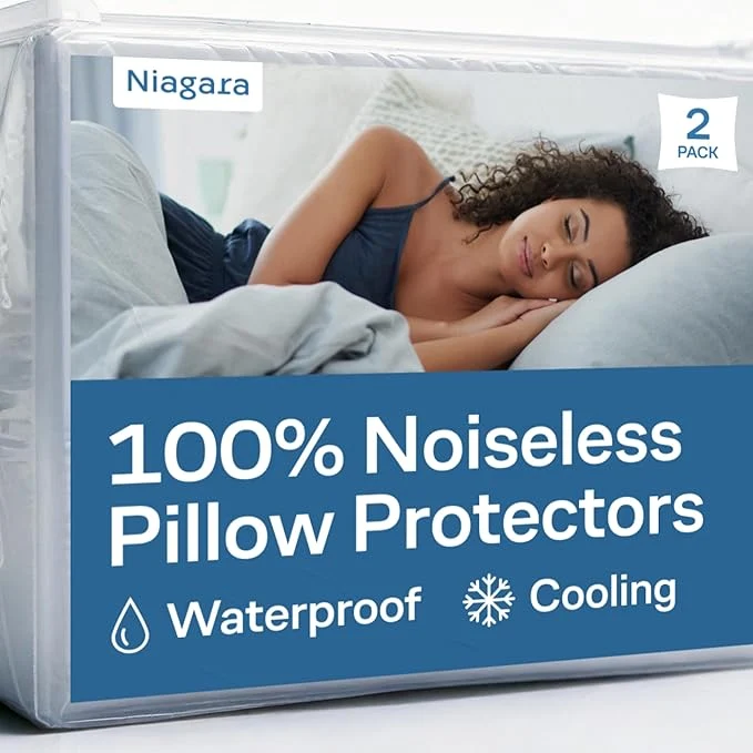 Lightweight Waterproof Pillow Protectors Standard 20x26 Pair Zippered Pillow Case Natural