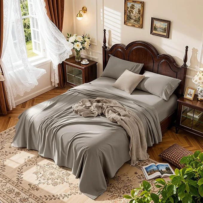 Expertly Made LBRO2M 1000 Thread Count Egyptian Cotton Sheets Set King Size 4 Piece Convenient