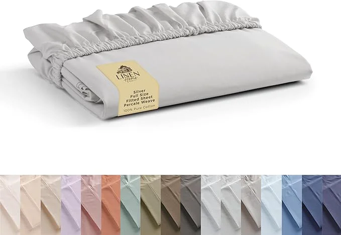 Authentic Linen Home Cotton Percale Weave Fitted Sheet Full Size 1 Deep Pocket Eco-Friendly