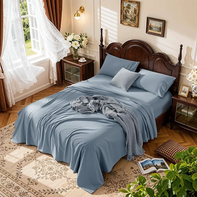 Smart LBRO2M 1000 Thread Count Egyptian Cotton Sheets Set King 4 Piece Sets Bed Organic