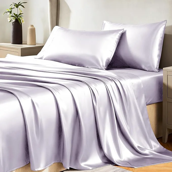 Professional CozyLux Satin Sheets Queen Size Bed Set Prestigious