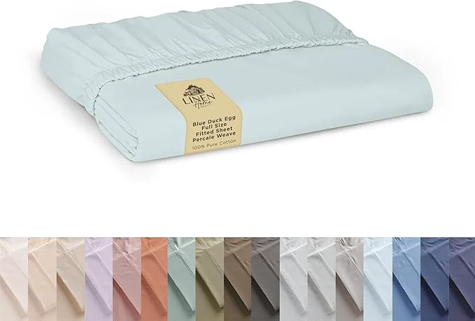Luxury Linen Home Cotton Percale Weave Fitted Sheet Full Size 1 Deep Pocket Casual