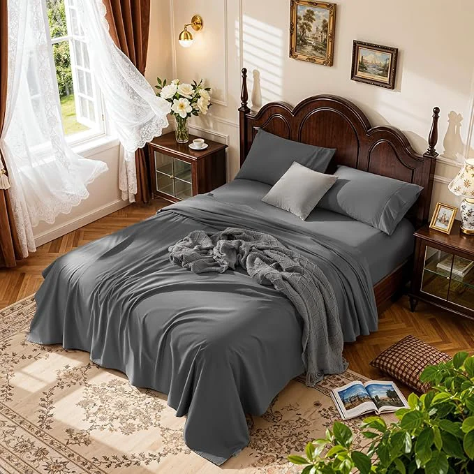High-Grade LBRO2M 1000 Thread Count Cotton Sheets Set Queen Size Bed Sheet 4 Piece Fine Crafted