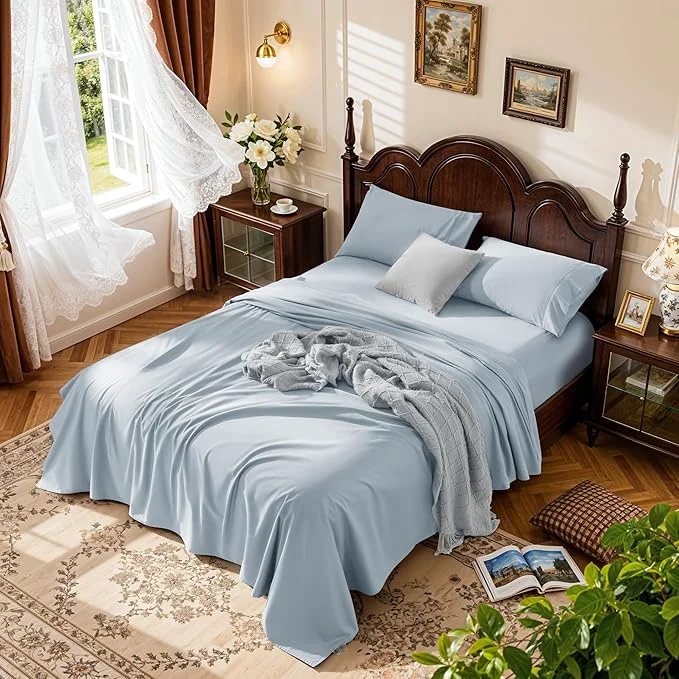 Original LBRO2M 1000 Thread Count Egyptian Cotton Sheets Set King Size 4 Piece Detailed