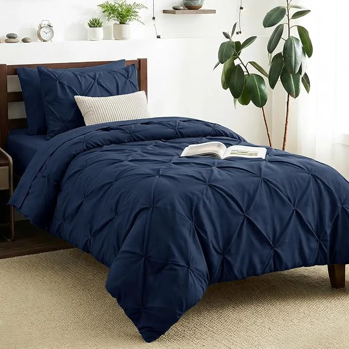 Modern CozyLux Twin XL Comforter Set Navy Blue 5 Pieces Twin Extra Long Pintuck Bed Soft