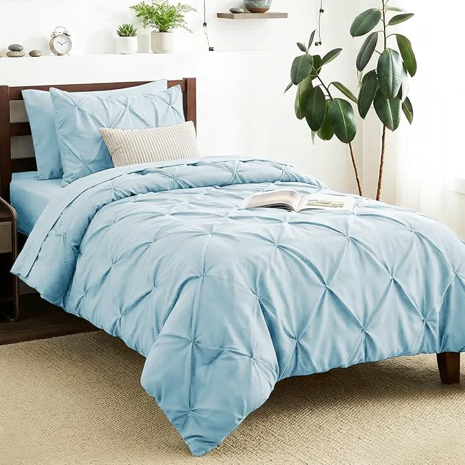 Premium CozyLux Twin XL Comforter Set Light Blue 5 Pieces Twin Extra Long Pintuck Bed Environmentally Friendly