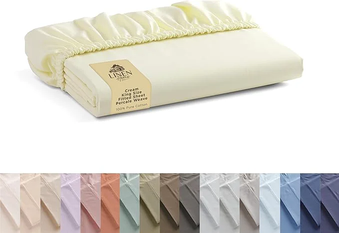 Authentic Linen Home Cotton Percale Weave Fitted Sheet King Size 1 Deep Pocket Expertly Made