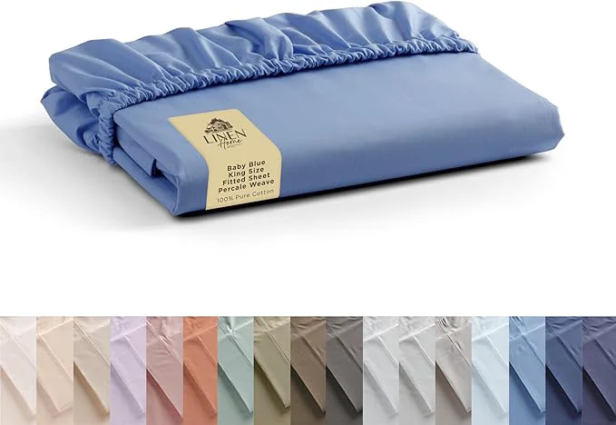 Authentic Linen Home Cotton Percale Weave King Fitted Sheet Only Baby Blue Efficient