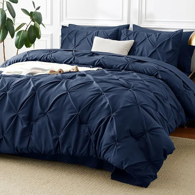 Authentic CozyLux Oversized Queen Comforter Sets Navy Blue 7 Pieces Oversized Queen Easy-to-Use