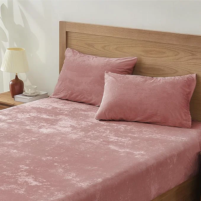 Expertly Made BEDELITE Velvet Fitted Sheet and Pillowcase Set Luxury Soft Fuzzy Bottom Sheet Official