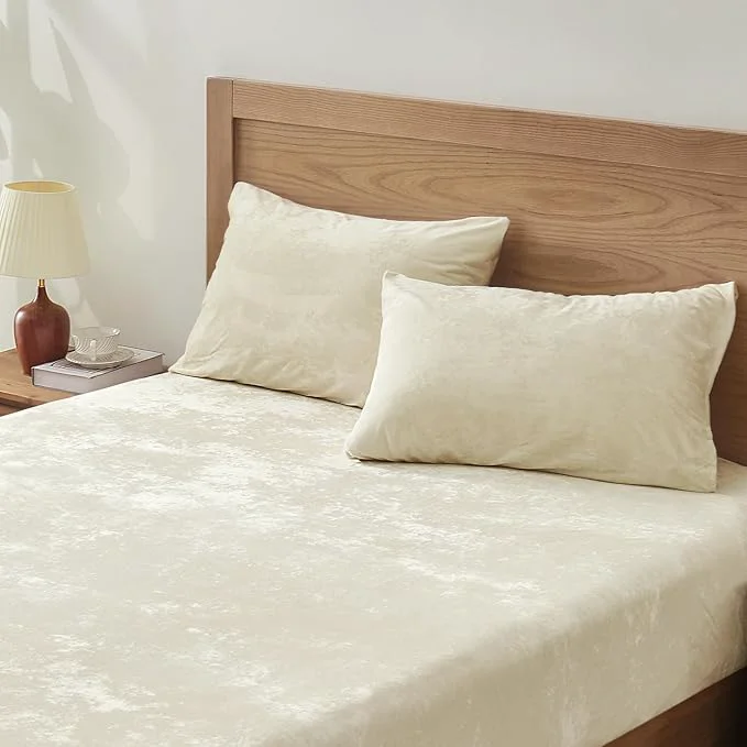 Prestigious BEDELITE Velvet Fitted Sheet and Pillowcases Set Luxury Soft Fuzzy Bottom Sheet Next-Generation