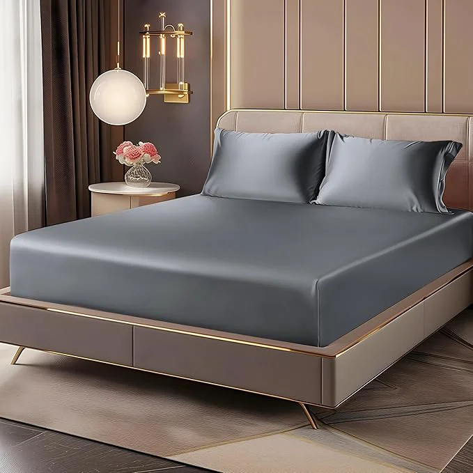 Healthy BEDELITE Satin Fitted Sheet and Pillowcases Set Luxury Soft Similar to Silk Fine Crafted