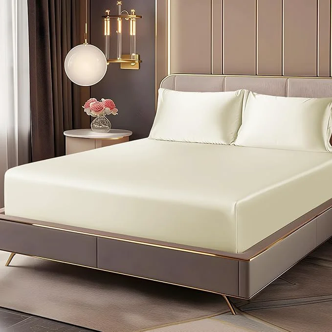 Traditional BEDELITE Satin Fitted Sheet and Pillowcases Set Luxury Soft Similar to Silk Sophisticated
